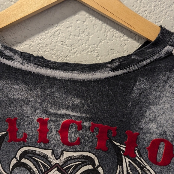 Affliction Live Fast Shirt Red Lettering Distressed Size 2XL - Picture 11 of 16